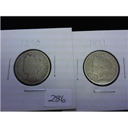 1890 & 1891 LIBERTY "V" NICKELS