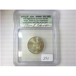 2001-P NORTH CAROLINA QUARTER ICG MS66