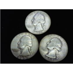 3 ASSORTED WASHINGTON SILVER QUARTERS