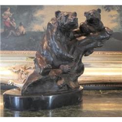 Magnificent Bronze Sculpture Grizzly Bear Mother & Cub