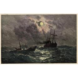 ORIGINAL Antique HAND-COLORED scene ~A Peril of the Sea