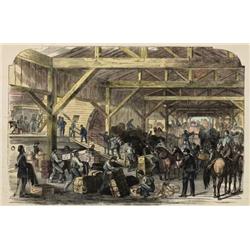 ORIGINAL Antique HAND-COLORED scene ~Shipment of War Ma