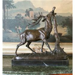 Beautiful Bronze Sculpture Elk & Tree