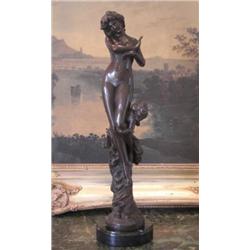 Angelic Bronze Sculpture Nude Woman & Cherub