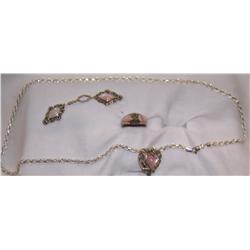 (4) PIECE JEWELRY lOT : Necklace, Pendant, Ring, Earrings