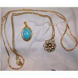 (2) 14 K YELLOW GOLD NECKLACES WEIGHING 35.6 GRAMS S.S PENDANT 18 GRAMS