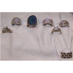 LOT OF SEVEN RINGS GOLD & SILVER (14K : 5.9 Grams; ) (Sterling Silver : 53.9 Grams)