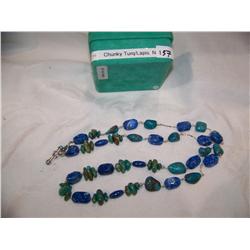 "Sincerely Southwest"turquoise & lapis bead necklace w/ silver clasp& finishings