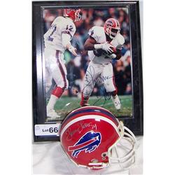 (2) PIECE SIGNED THURMOND THOMAS BUFFALO BILLS LOT INCLUDES: SIGNED MINI HELMET & SGND  PHOTO-PLAQUE