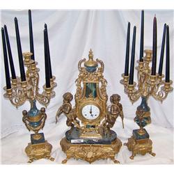 (3) Piece Rococo style, Mantle clock