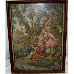 Vintage/ Antique Belgium framed tapestry in excellent condition. Behind vintage glass frame 24 x18