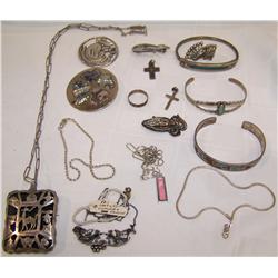 Large bag of assorted Sterling jewelry & accessories. Bag weighs nearly 100 Grams