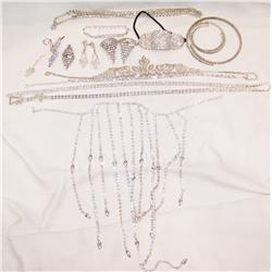 Large Bag of Rhinestone Jewelry & accessories as shown