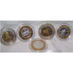 (5x$) lIMITED EDITION CASINO STRIKES .999 fINE sILVER-BELLAGIO,ATLANTIS,NUGGET(SPARKS) 2CACTUS PETES