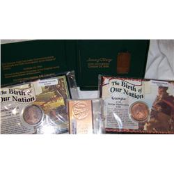 (4X$) MULTI-PIECE COIN & TOKEN LOT BIRTH OF NATION GA & CNT; 1/2 pound Copper bar