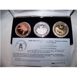 2008 ANA MEDAL #17 (3) COINS 1 OZ SILVER, BRONZE & COPPER IN presentation showcase