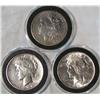 Image 1 : (3X The Bid) Morgan and Peace Dollars. 1880-CC VF Cond., 1921 Peace VF Cond., 1923 Peace Mint State.