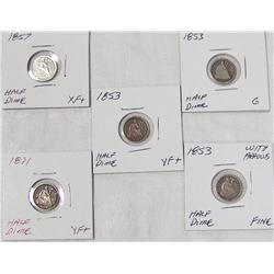 (5X The Bid) US Silver Half Dimes. G-XF. 1853(3), 1857, 1871.