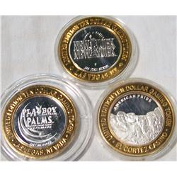 (3X The Bid) .999 Silver Casino Strikes. NY-NY, El Cortez, and Playboy Club/Palms.