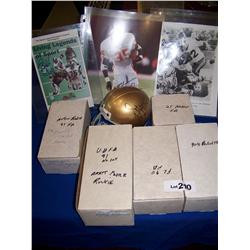 Multi-piece NFL Lot including (3) signed pictures, signed mini-helmet several sets of Football cards