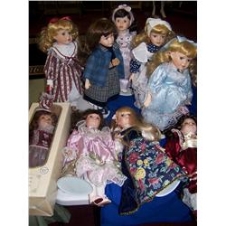 Lot of (9) Victorian Collection Porcelain Dolls- as shown, one in box