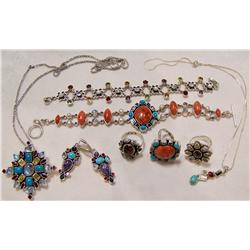 Assorted Sterling Silver jewelry (2) bracelets(3) rings(2)necklaces(1) earrings Jewelry weighs 127G