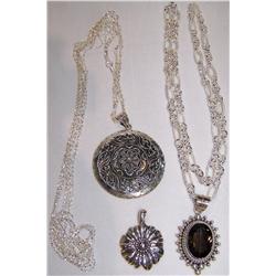 Sterling Silver (2) Necklaces & (3) Pendants. TOTAL WEIGHT 142.4 GRAMS