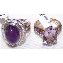 (2) PIECE JEWELRY lOT 1. STERLING SILVER AMETHYST RING 1. 14K Yellow gold earrings