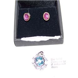 (2) Piece fine Jewelry lot inclu 1. pair of 14K gold w/ ruby earrings & 14K pendant w/ blue topaz