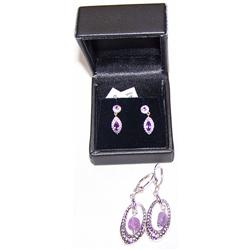 (2) Piece lot Amethyst Silver Earrings