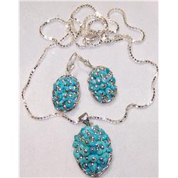 A Sterling Silver Necklace, Pendant, Earrings 42.4 Grams