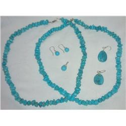 (2)tumbled Turquoise NECKLACES & (2 pr) Sterling Silver & Turquoise EARRINGS