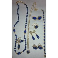 ASSORTED 14K YELLOW GOLD JEWELRY SET W/ LAPIS & DIAMONDS