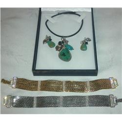 (4) Piece Jewelry Lot including (2) bracelets (1) Earrings (1) Necklace