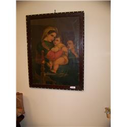 Madonna Della Sedia Antique print framed behind glass