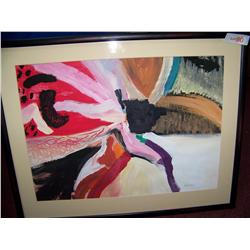 Mixed Media on paper signed Ester Modern Art framed behind glass