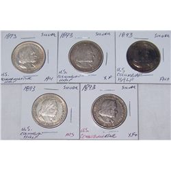 (5X$) 90% SILVER U.S COMMEMORATIVE HALF (5)1893