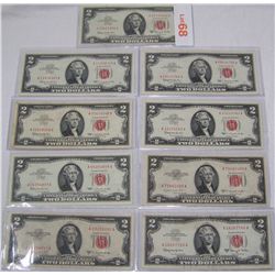 (8X$) CHOICE $2.00 NOTES SOME UNCIRCULATED SERIES 1953, 1963 RED LABEL