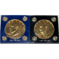 (2X$) 24kT GOLD LAYERED IKE SILVER DOLLARS 1976