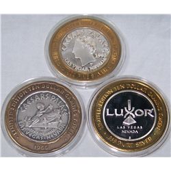 (3X$) .999 SILVER LAS VEGAS CASINO STRIKES (2) CAESARS PALACE, LUXOR
