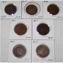(7X$) U.S LARGE CENTS FINE-VF & INSEQUENCE 1847-1853
