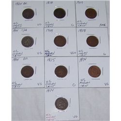 (10X$) CHOICE INDIAN CENTS MANY EARLY DATES (3)1864,(2)1874,1875,(2)1878,(2)1909