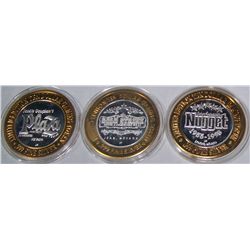 (3X$) .999 FINE SILVER CASINO STRIKES-NUGGET,PLAZA, GOLD STRIKE