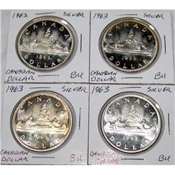 (4X$) GEM BRILLIANT UNCIRCULATED CANADIAN SILVER DOLLARS 80% SILVER