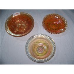 Lot of (3) Carnival Glass Bowls