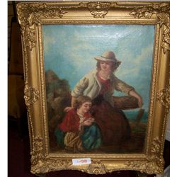 English School Antique Oil on canvas painting signed lower left illegible