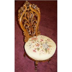 Antique hand carved & embroidered  Victorian Parlor Chair, (reportedlymade under John Belter)