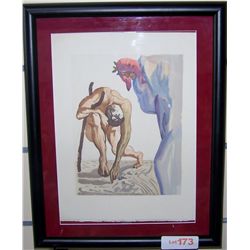 Framed Salvador Dali Original Woodblock from the Divine Comedy.