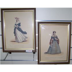 Two Antique Vintage Fashion Lithographs.