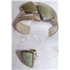Image 1 : A Sterling Silver Cuff Bracelet &  matching Ring set w/ Green Jasper. The set weighs 67.5 grams
